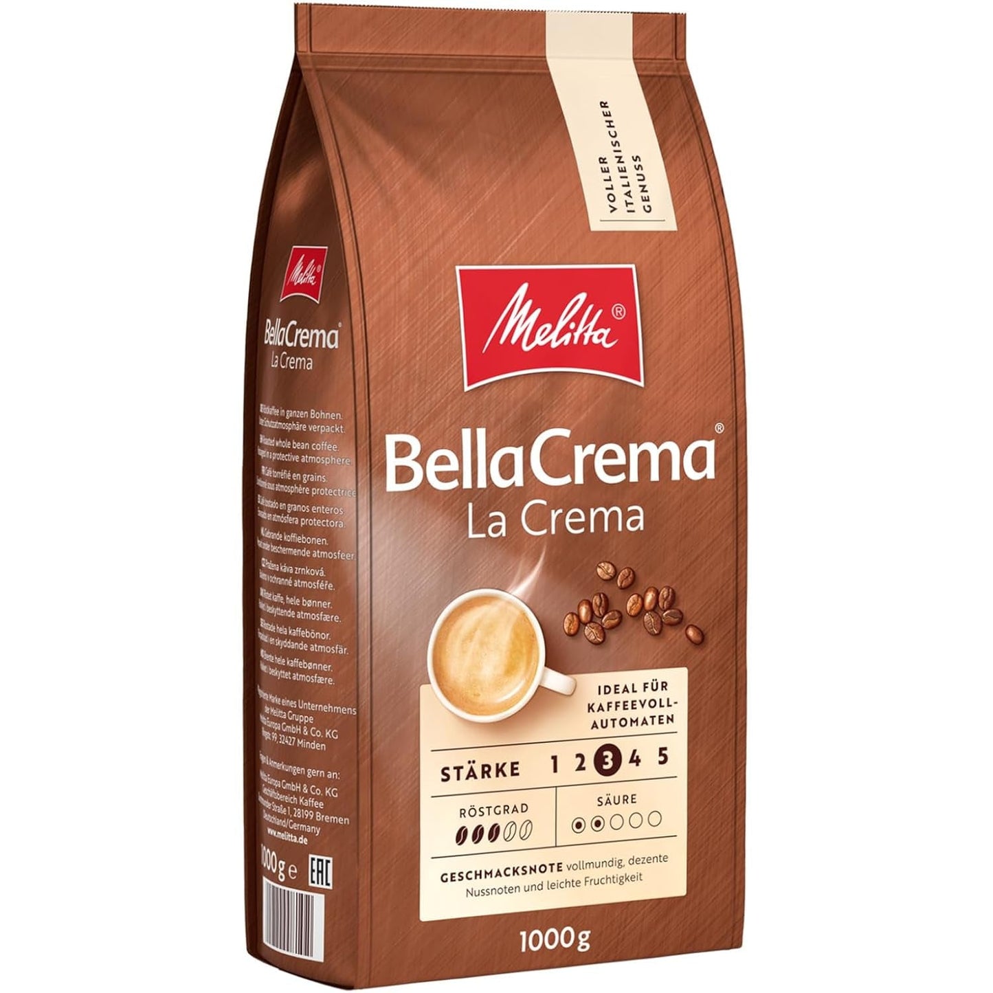 3 Kawa ziarnista Melitta BellaCrema La Crema, średnio palona, ​​po 1 kg