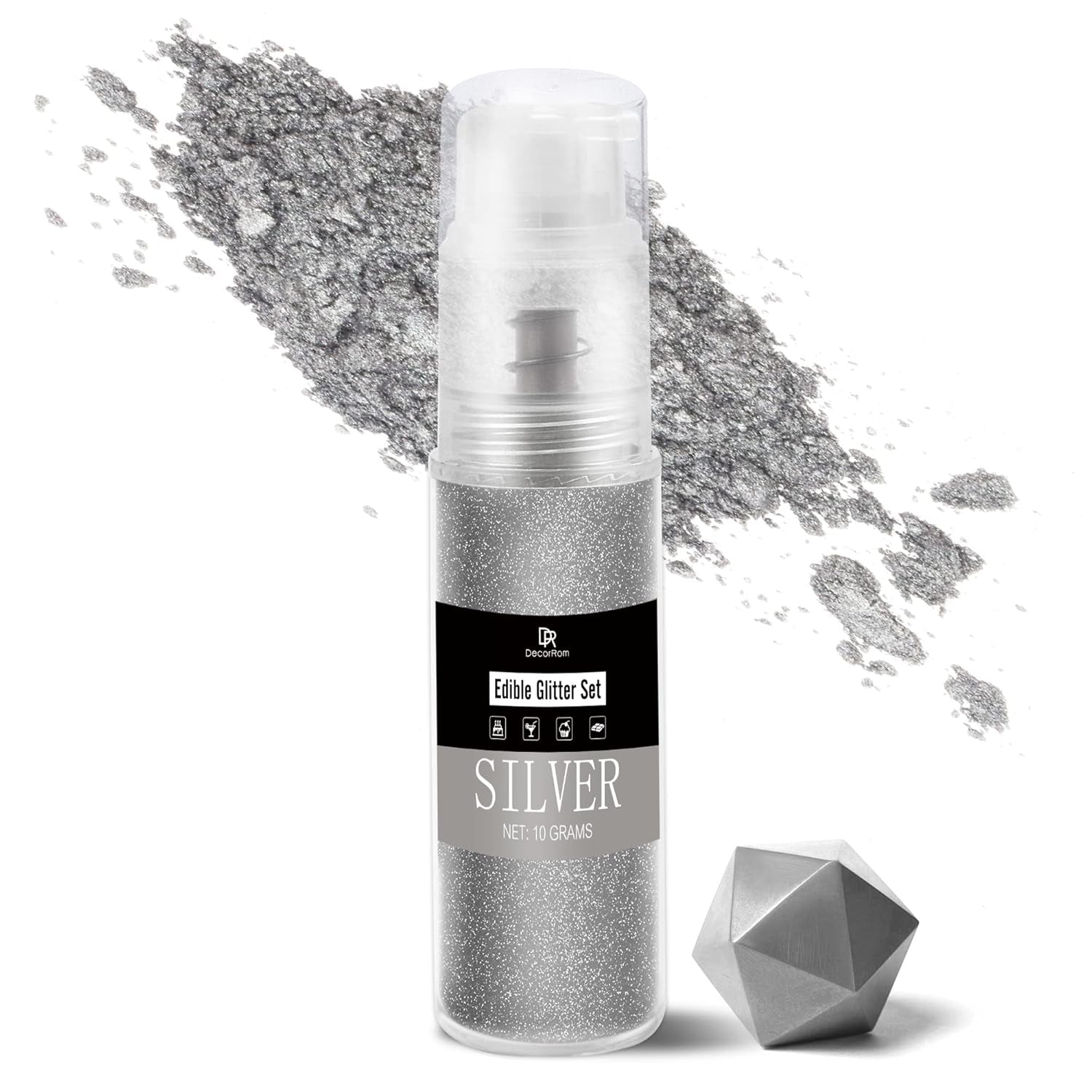 DecoRom, brokat jadalny, proszek, 10 gramów Glitter Naty Shop Silver