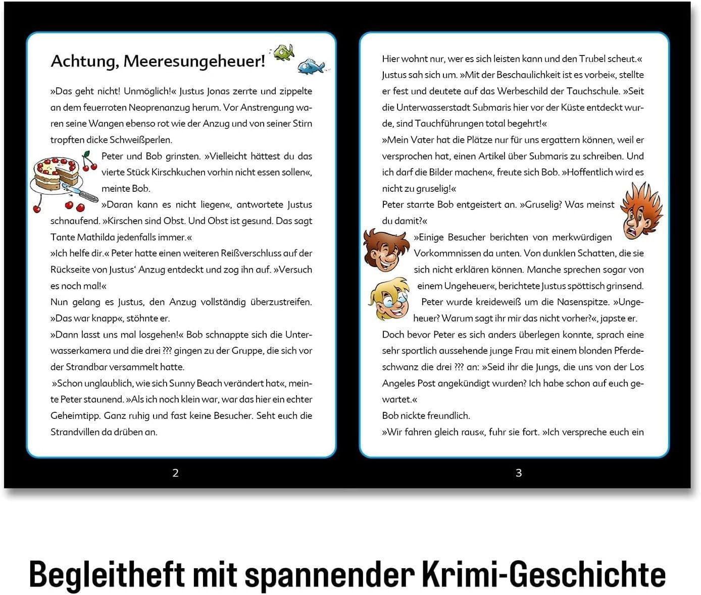 Umrzeć Drei??? Dzieci - Puzzle kryminalne - Uwaga, potwór morski Od KOSMOS 680664, 150 elementów, Świecące w ciemności, Czytanie, puzzle, rozwiązywanie zagadek, puzzle detektywistyczne dla dzieci od 7 roku życia Puzzle Naty Shop
