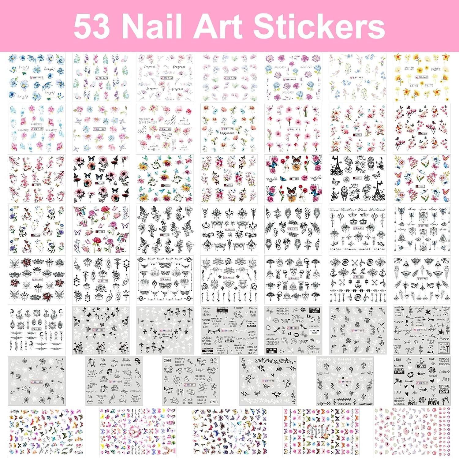 53 Blätter Nagelsticker, zestaw Nail Art Pinsel i Dekorationen, 15 szt. Pinsel, 5 szt. długopisów z kropkami, Strasssteine, Blattgold Für Nagelkunst, Nagel Pailletten, Nagelkunstwerkzeuge Und Dekorationssets