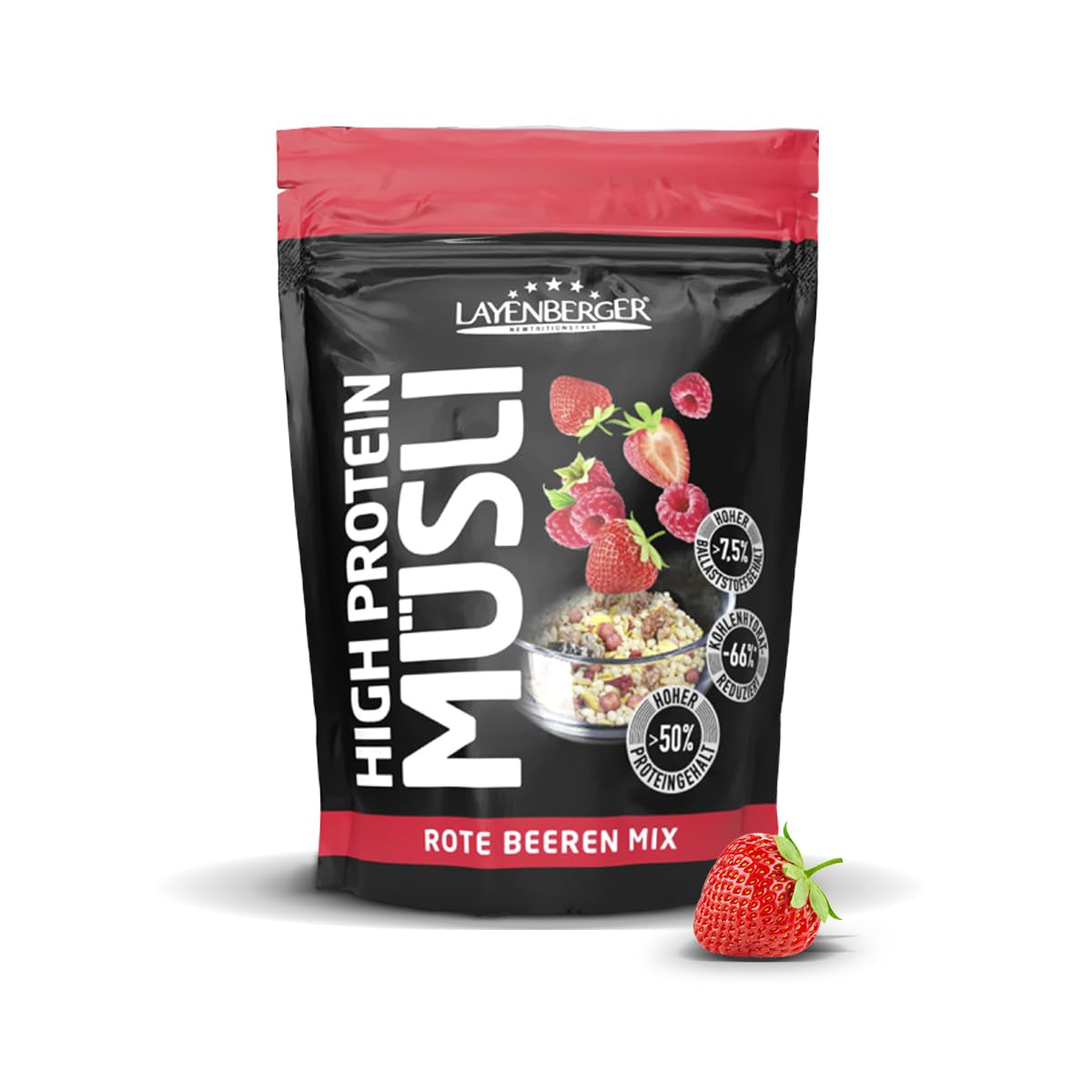Layenberger 3K Muesli wysokobiałkowe, 50% Eiweiß i 18% Kohlenhydrat - opakowanie pojedyncze (1X 390 g) - Schoko-Nuss Cereale Naty Shop 360 g (opakowanie 1Er) Rote Beeren Mix