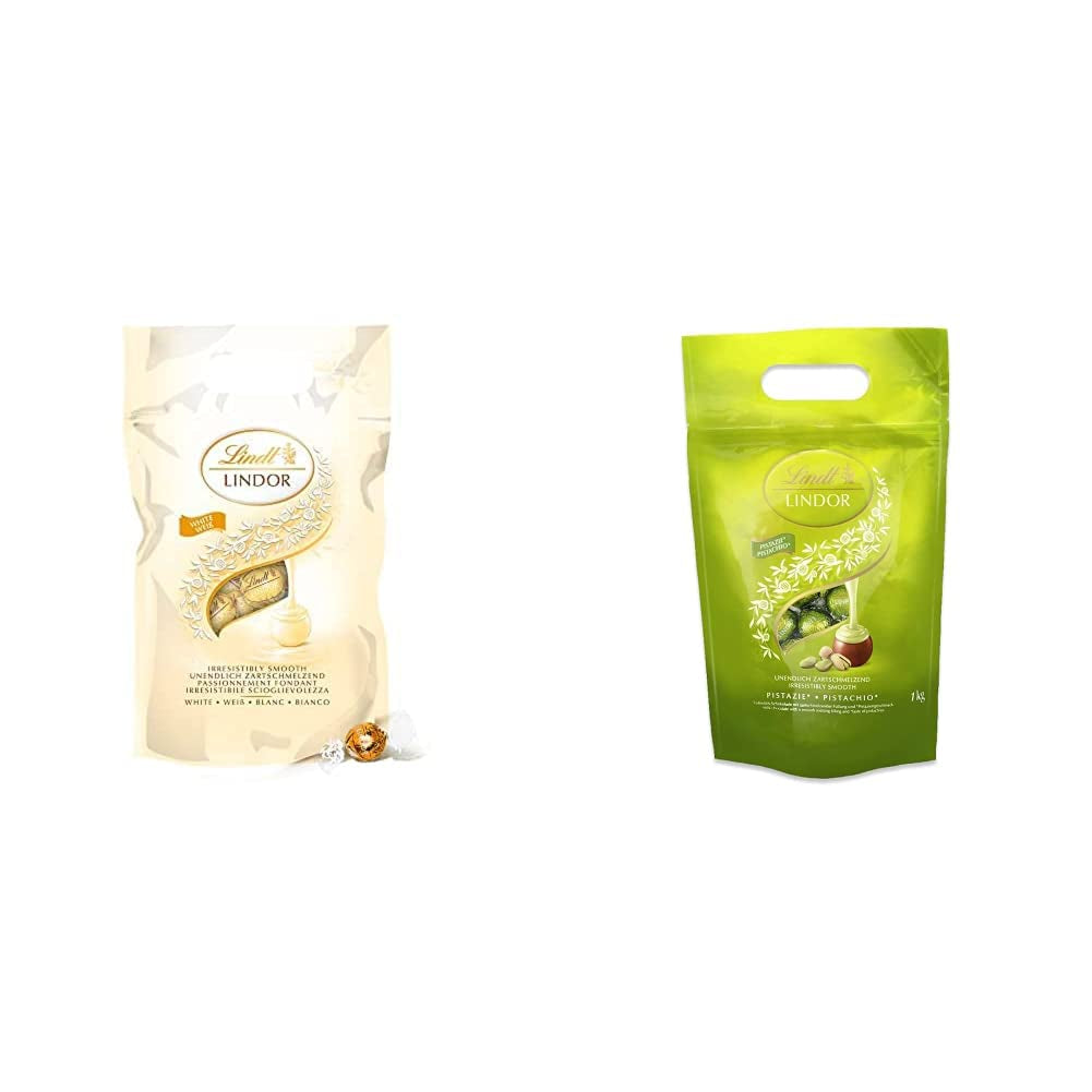 Kulki z białej czekolady LINDOR 1 kg i LINDOR | 1 kg zamykana torebka | ok. 80 kulek z mlecznej czekolady z nadzieniem miętowym | Opakowanie zbiorcze, prezent pralinowy, prezent czekoladowy