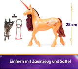 Unicorn Academy Cinder the Unicorn - oryginalny jednorożec Valentina z serialu Netflix o wysokości 28 cm, z prawdziwą grzywą i ogonem, zdejmowaną uzdą oraz siodłem i szczotką, dla dzieci od 4 roku życia