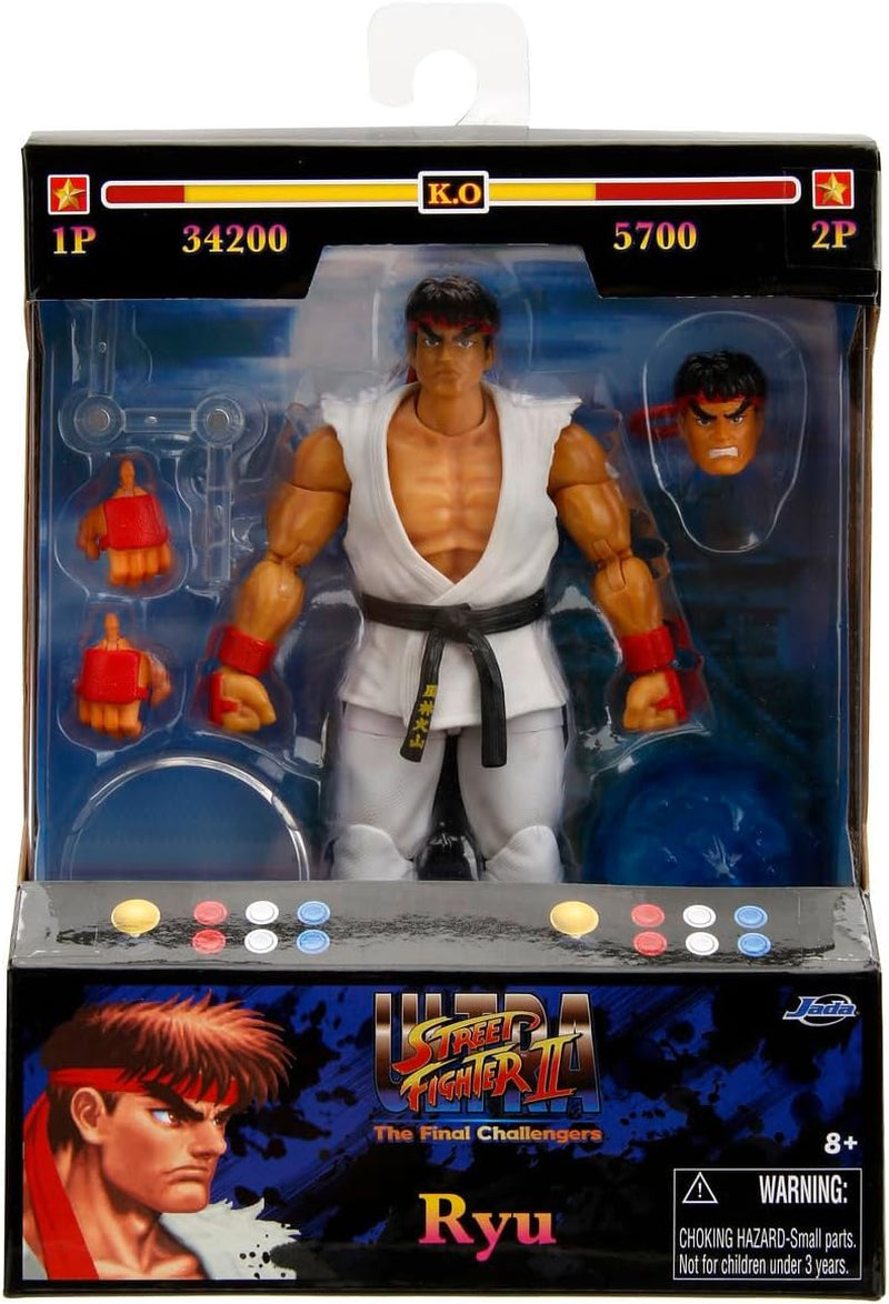 Jada Toys Figurka Street Fighter Guile (15 cm) - Street Fighter 2: The Final Challengers Ruchoma figurka akcji i kolekcjonerska z inną głową, rękami i akcesoriami Wiek 13+ Figurki Naty Shop Ryu