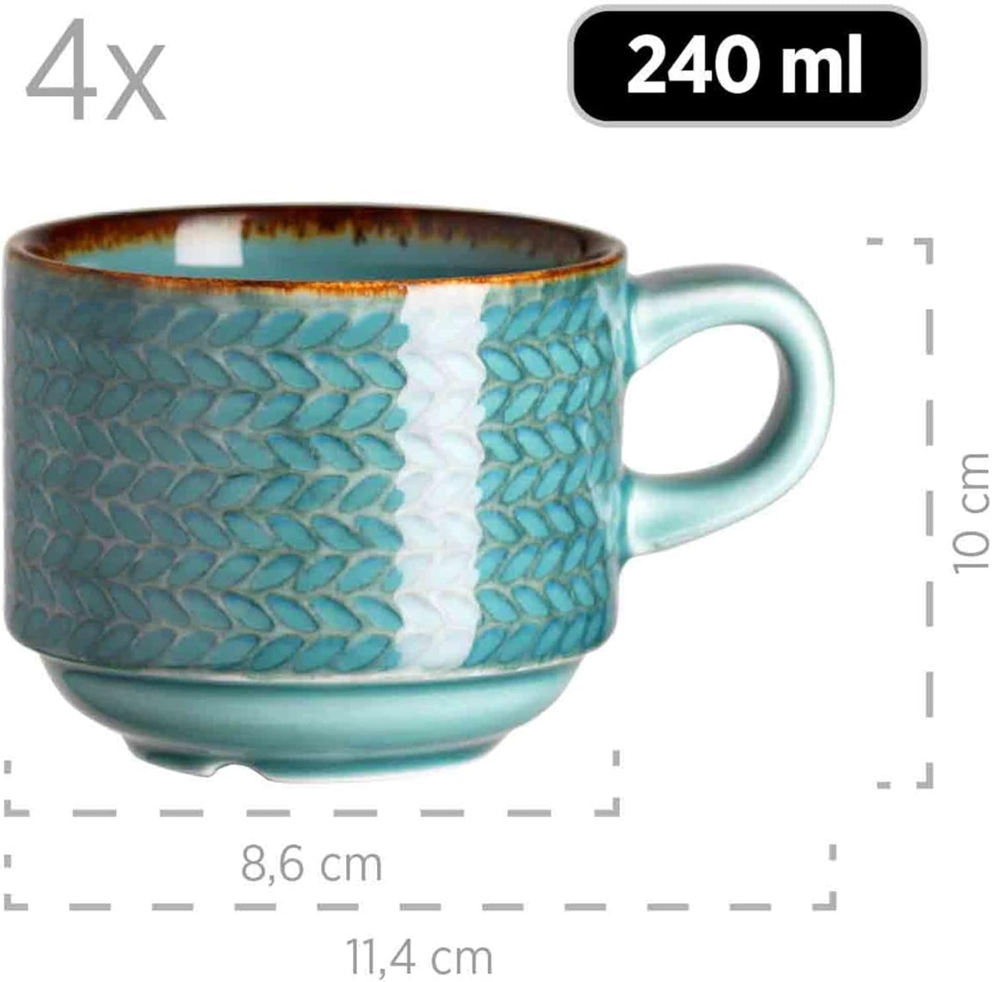 Zestaw do kawy Prospero Premium dla 4 osób, jakość restauracji, 12-częściowy nowoczesny serwis do kawy w unikalnym stylu vintage, trwała porcelana, niebieski