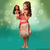 Lalka Disney Princess Moana 35 cm, odblaskowe, brokatowe oczy, ruchome stawy, odpinany strój, klips w kształcie kwiatka, długie włosy, dla dziewczynek w wieku 3 lat i więcej