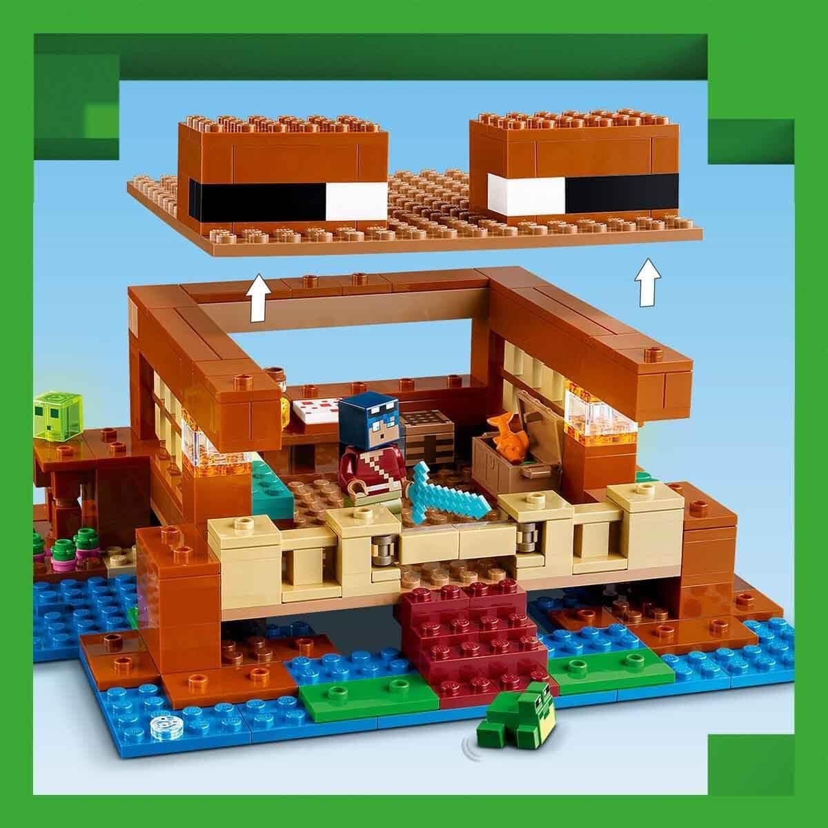 LEGO Minecraft Dom Żabi, zabawkowy domek z figurkami zombie, śluzu i tonącego człowieka oraz akcesoriami, takimi jak zabawkowa łódka i stół warsztatowy, prezent dla chłopców i dziewcząt od 8 lat 21256 Zestawy do budowania Besuche den LEGO-Store