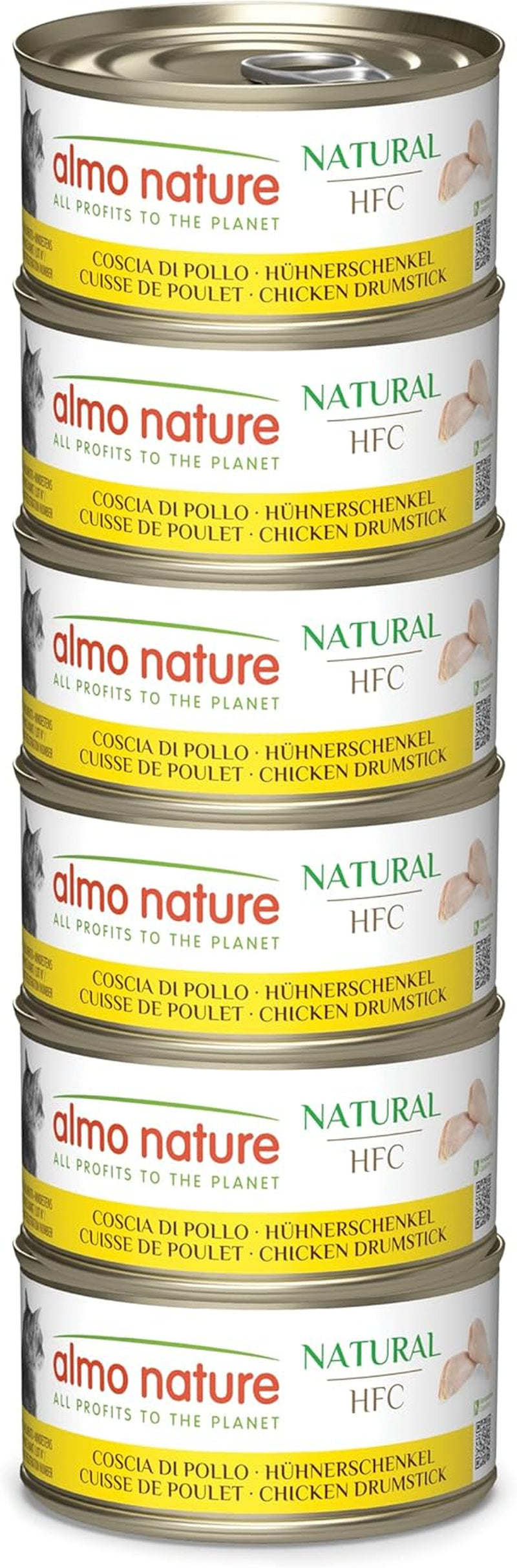 Almo Nature HFC Natural - Nassfutter für ausgewachsene Katzen - Hühnerschenkel - klasa ludzka, bezglutenowa i monoproteinowa - 6 x 70g