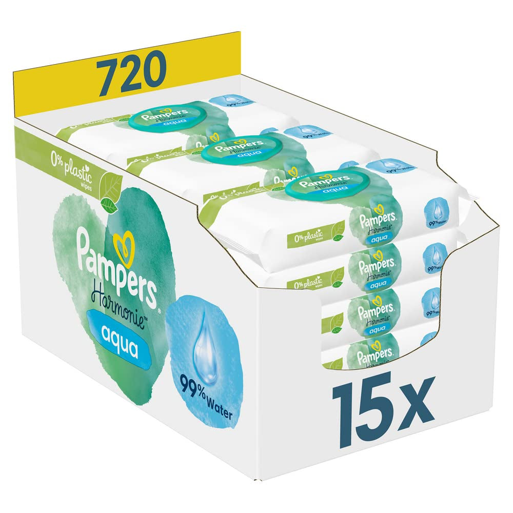 Opus Ocean of Discovery i Pampers Harmony Aqua Baby chusteczki nawilżane w pudełku, 720 chusteczek (15 x 48), delikatna ochrona delikatnej skóry z 99% wodą