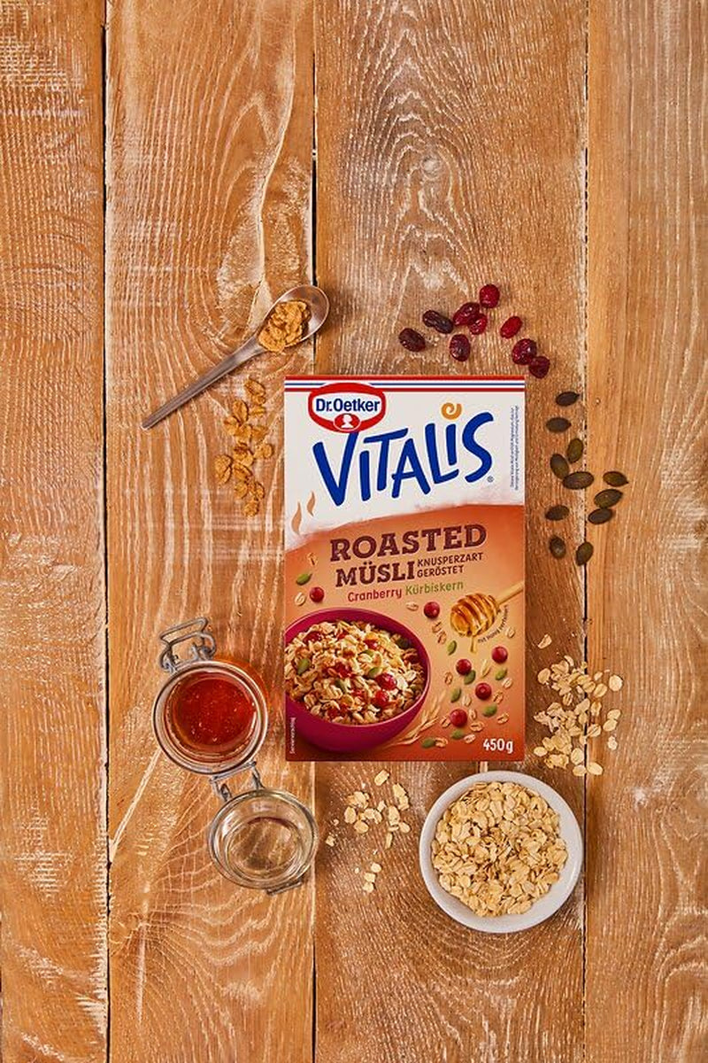 Dr. Oetker Vitalis Tostowe musli z żurawiną i pestkami dyni: Tostowe musli z suszoną żurawiną, opakowanie 8 sztuk (8 x 501g)