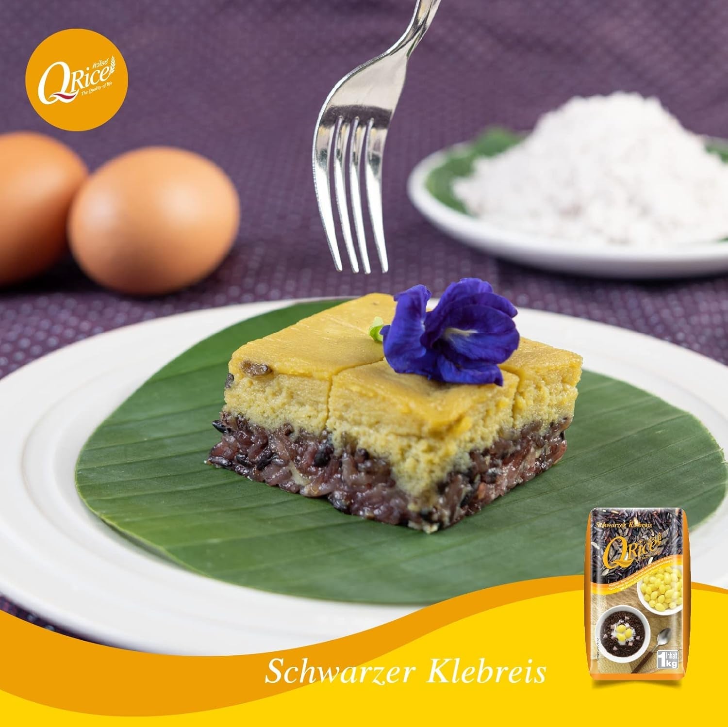 Q RYŻ | Czarny długoziarnisty ryż kleisty z Tajlandii | Aromatyczny z delikatną nutą orzecha | Idealny do deserów curry, sushi i mochi | 1x1 kg