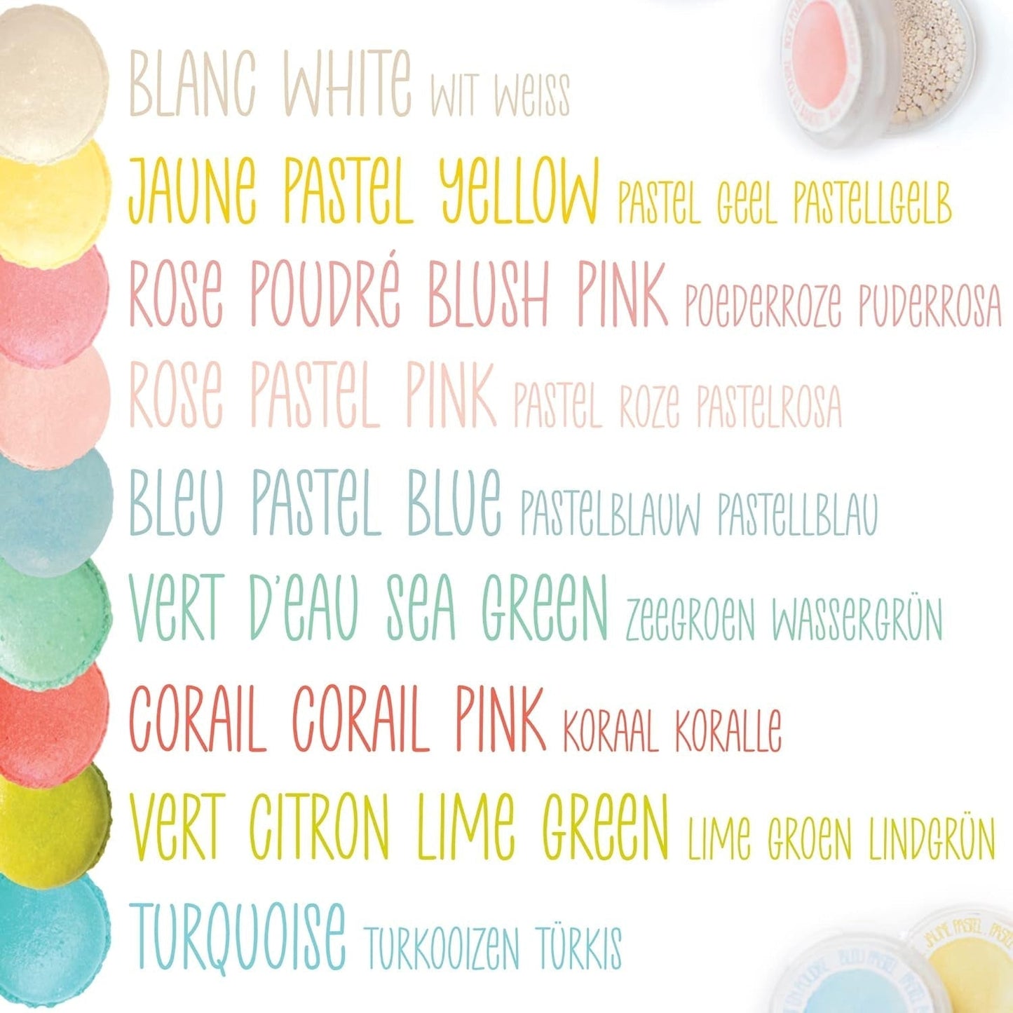 Scrapcooking - Zestaw 9 pastelowych barwników spożywczych - Niebieski, Żółty, Koralowy, Różowy, Turkusowy, Limonkowy Zielony, Biały, Aqua Zielony, Pudrowy Róż - Jadalny proszek barwiący do ciast, babeczek, makaroników - 4272