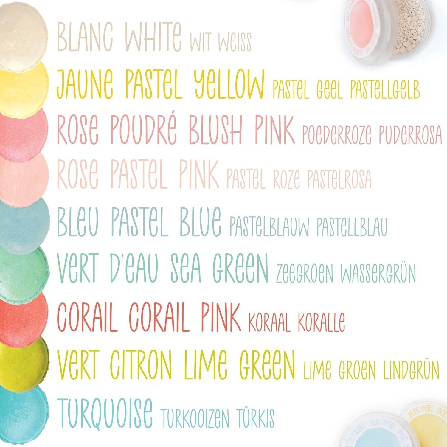 Scrapcooking - Zestaw 9 pastelowych barwników spożywczych - Niebieski, Żółty, Koralowy, Różowy, Turkusowy, Limonkowy Zielony, Biały, Aqua Zielony, Pudrowy Róż - Jadalny proszek barwiący do ciast, babeczek, makaroników - 4272
