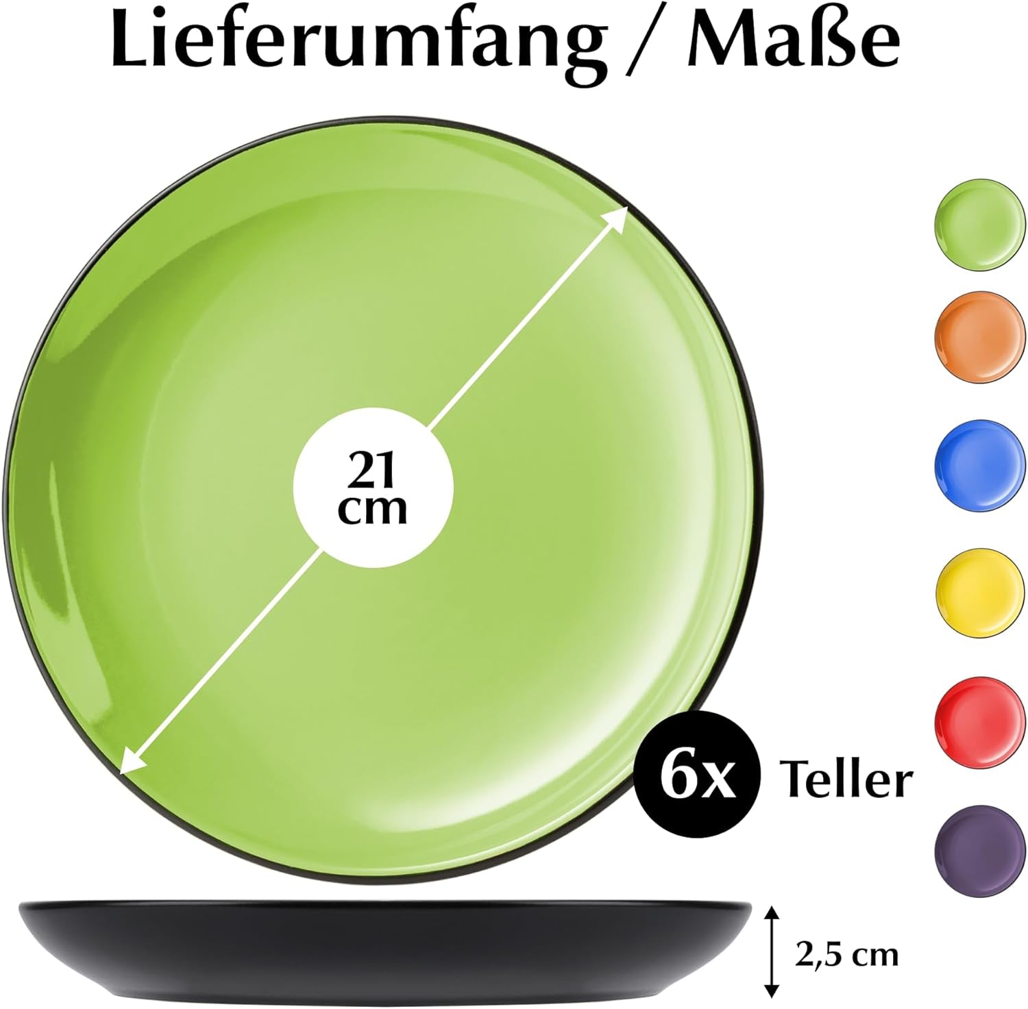 MIAMIO - Zestaw 6 talerzy / talerzy obiadowych z kamionki ceramicznej - Kolekcja Le Papillon (kolorowe, małe talerze (6x))