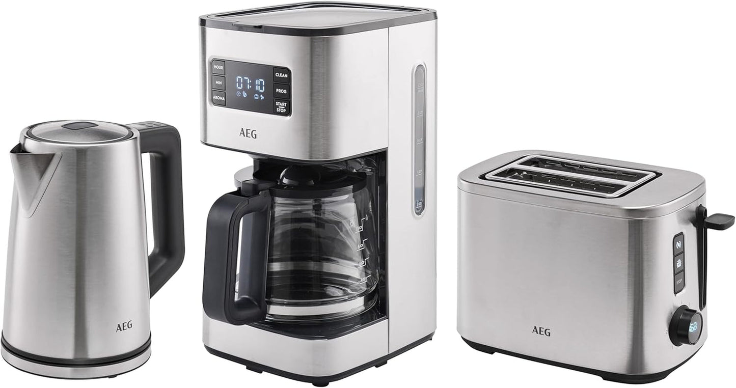 Ekspres AEG Deli 5, 1,5 l, programowalny timer, funkcja utrzymywania ciepła, wyłącznik bezpieczeństwa, wskaźnik poziomu wody, optymalne dozowanie, funkcja zapobiegająca kapaniu, stal nierdzewna, CM5-1-6ST