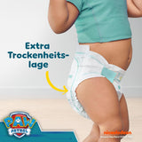Pieluszki Pampers Baby-Dry Puppy Patrol Edition, rozmiar 4, 222 pieluszki, 9–14 kg, do 100% ochrony przed wyciekami i komfortu przez całą noc