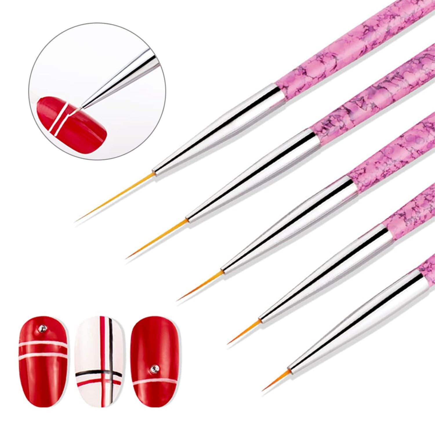 Sularpek Nail Art Liner Pinsel, 5 Stück Profi Detail Fine Nails Pędzel do paznokci żelowych, Nagel Pinsel Dünn Für Beauty Frauen Nagelstudio (5 Größen, Rosa)