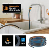 Wąż do wody Fiskars L, ochrona przed promieniowaniem UV, testowany ciśnieniowo, poziom sztywności skrętnej 4 (z 5), 30 m, Ø 1,3 cm (1/2"), 4,2 kg, czarny/pomarańczowy/niebieski, 1027105
