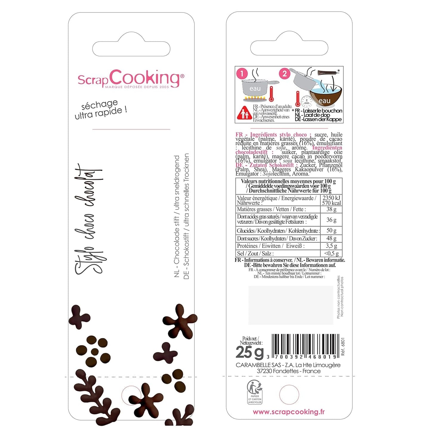 Scrapcooking - Długopis brązowy czekoladowy - Czekoladowy cukier do pisania 25 g - Jadalny dekoracyjny długopis cukrowy - Pisanie i rysowanie - Etykietowanie Fondant, Lukier, Ciasta - 6801