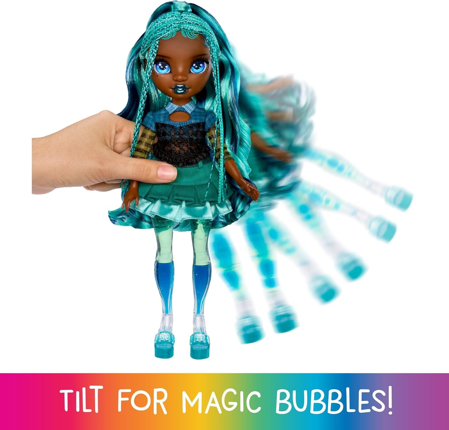 Lalka Rainbow High Sparkle & Shine - Misty - 28 cm Modna lalka z turkusowymi włosami i magicznymi bąbelkami Stojąca Kolorowe ubieranie i zabawa Kolekcjonerska dla 4-12 lat
