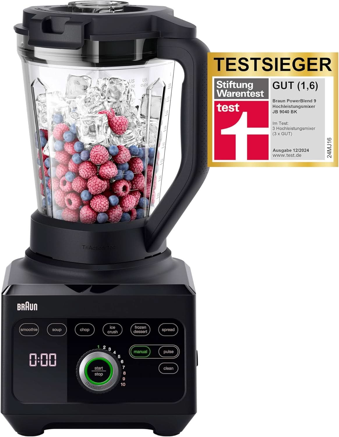 Braun Hochleistungsmixer Powerblend 9 JB9040 – Mikser stojący Mit Glas-Mixkrug, 18 programów Mix, 10 Geschwindigkeiten + Pulsefunktion, Heiße Suppen Funktion, Reinigungsprogramm, Stampfer, 1600 W, Schwarz Kitchen Naty Shop