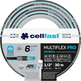 Wąż ogrodowy Cellfast MULTIFLEX PRO, trwały, 6 warstw, oplot dziany ATS2, odporny na promieniowanie UV i algi, nie zawiera metali ciężkich, technologia aksamitna, 35 bar, -20/+65°C, 3/4", 30m