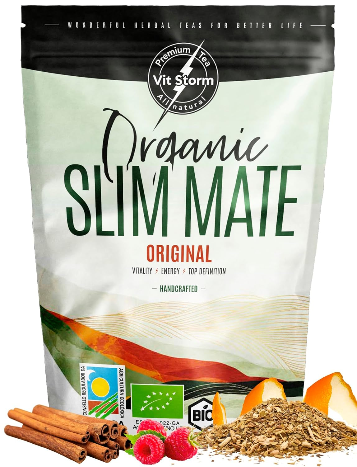 VITSTORM® Slim Tea Kardamon – BIO Herbata Yerba Mate – Herbata oczyszczająca i moczopędna – 100G