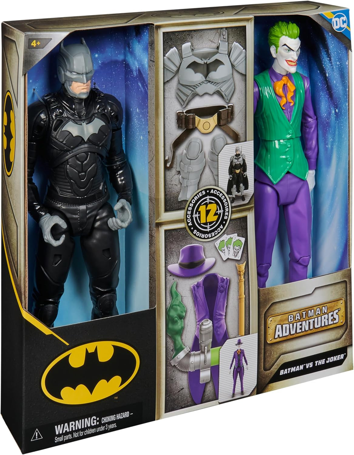 DC Batman Adventures Zestaw figurek Batman kontra Joker, 30 cm - 2 w pełni ruchome figurki z 12 zębatkami do ekscytującego odgrywania ról, zabawka dla dzieci w wieku 4+ Figurki Naty Shop