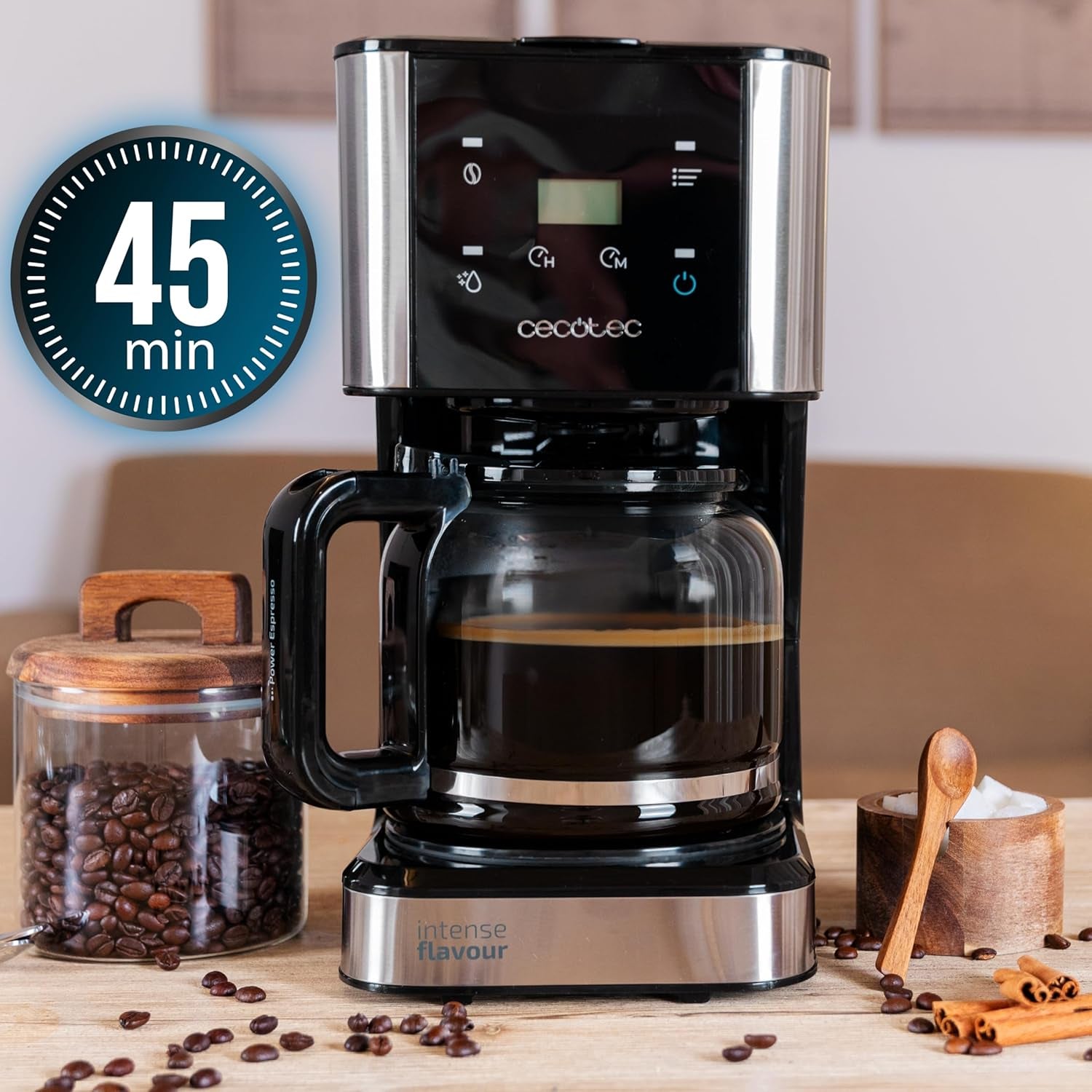 Espresso z filtrem Cecotec Coffee 66 Drop and Touch, moc 950 W, 1,5 L, 12 filiżanek, ekran dotykowy, szklana karafka, timer 24-godzinny, 6 przełączników, filtr siatkowy wielokrotnego użytku