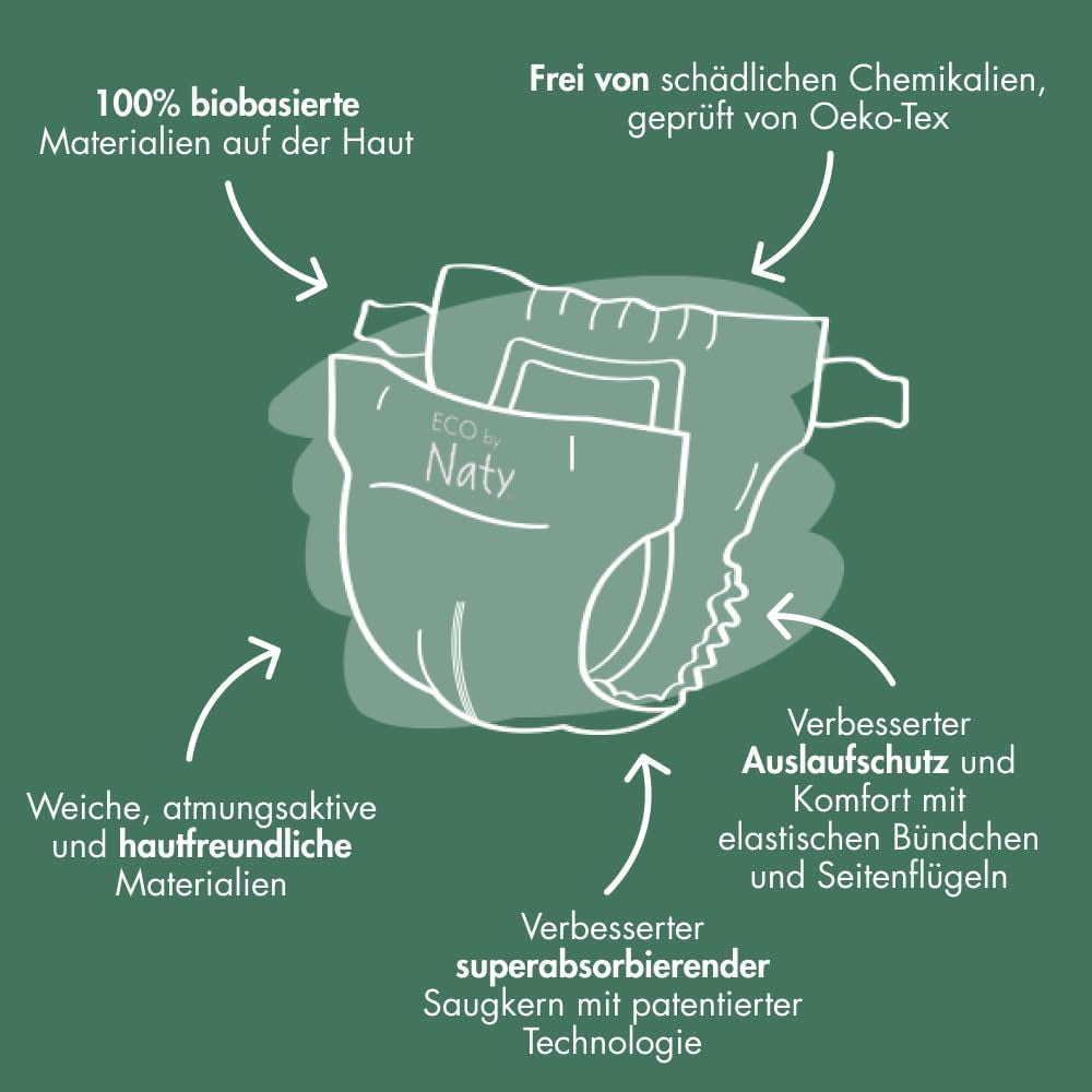 Eco Pieluchy Eco by Naty Baby Eco Diapers - pieluszki organiczne premium, ekologiczne, wykonane z materiałów pochodzenia roślinnego, idealne dla wrażliwej skóry dziecka (rozmiar 5 - 80 sztuk)
