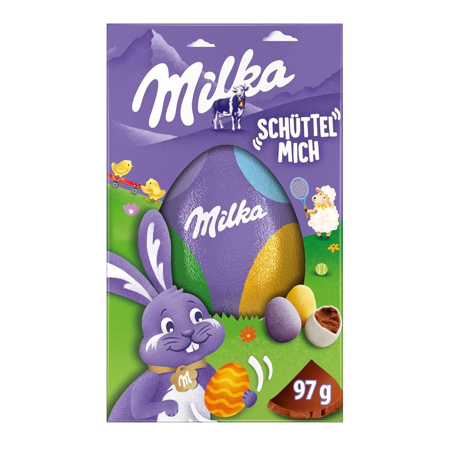 Milkshake Me Egg – czekoladowe jajko nadziewane mini kolorowymi jajkami z alpejskiej mlecznej czekolady – 97g