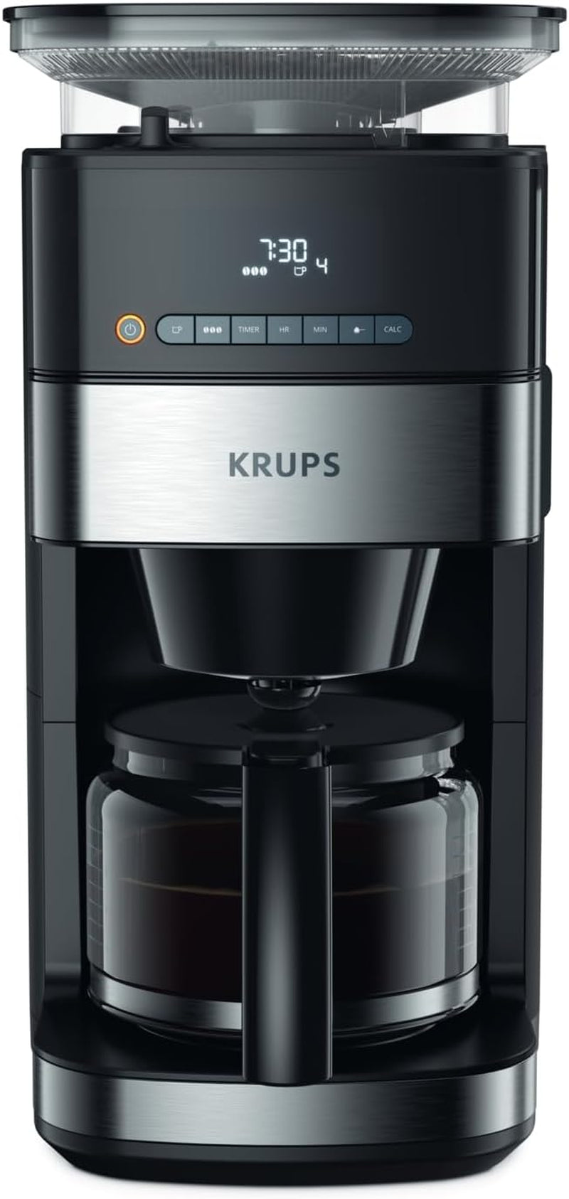 Ekspres do kawy Krups KM8328 Mielić za pomocą młynka | Timer 24-godzinny | Pojemnik na ziarno 180 g | Pojemność 1,25 l na aż 15 filiżanek kawy | Funkcja automatycznego wyłączania | 3 ustawienia mielenia | Czarny