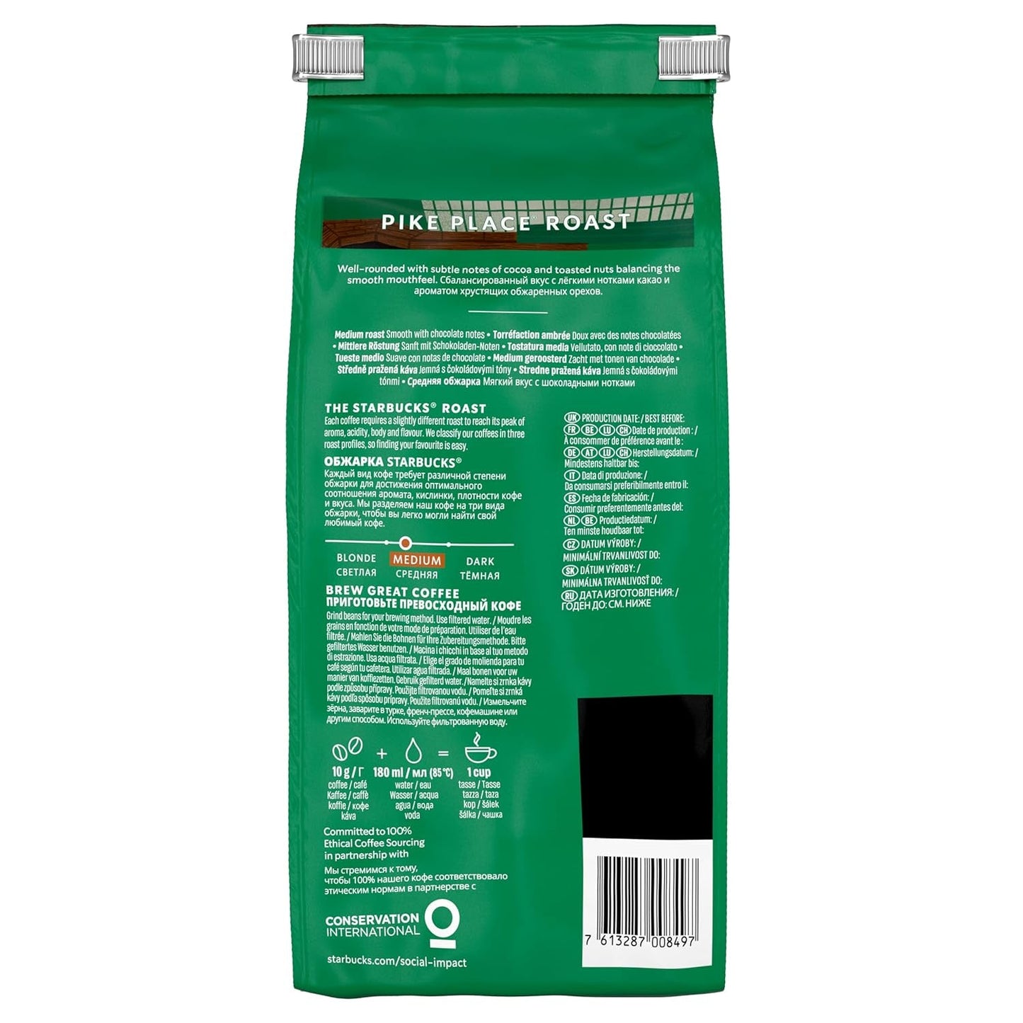 STARBUCKS Pike Place Roast, Mittlere Röstung, Ganze Kaffeebohnen 450g (opakowanie 4er)