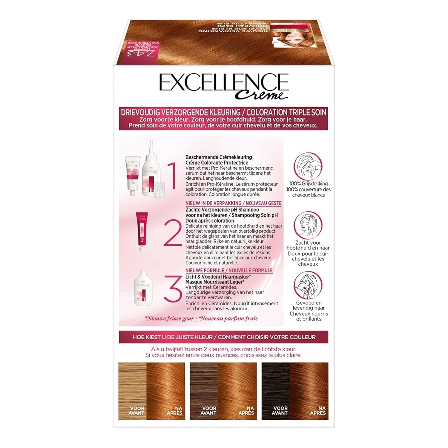 Paris Excellence Creme 7.43 Hair Color Red - Farba do włosów (Czerwony, Blond Cuuvré Gold, Belgia, 63 mm, 100 mm, 163 mm) Naty Shop Farba do włosów