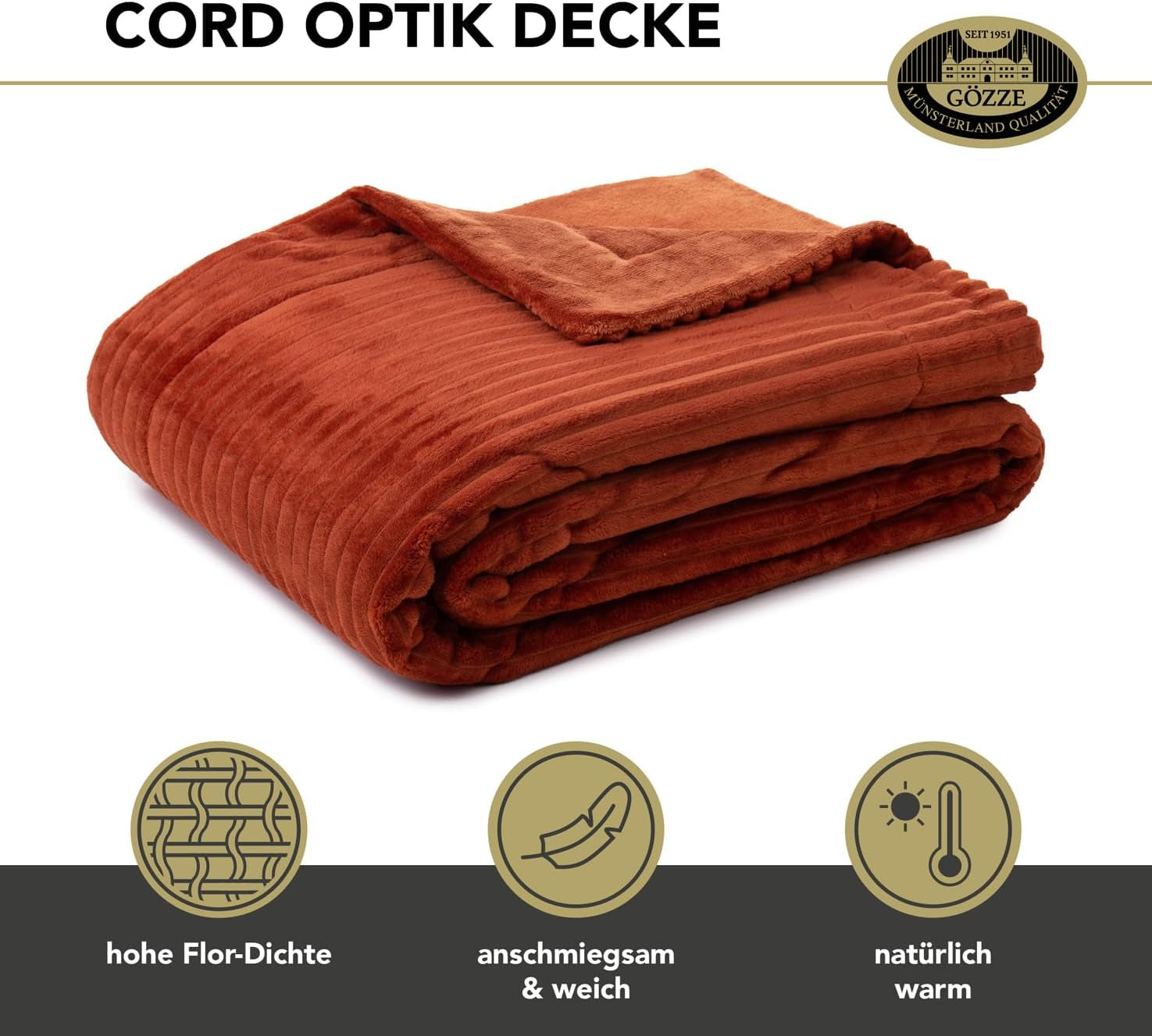 Gözze - Wygodny i miękki koc o wyglądzie sztruksu, 1620 g/sztuka, 150 x 200 cm - cynamonowe Łóżka i koce Besuche den GÃ¶zze-Store