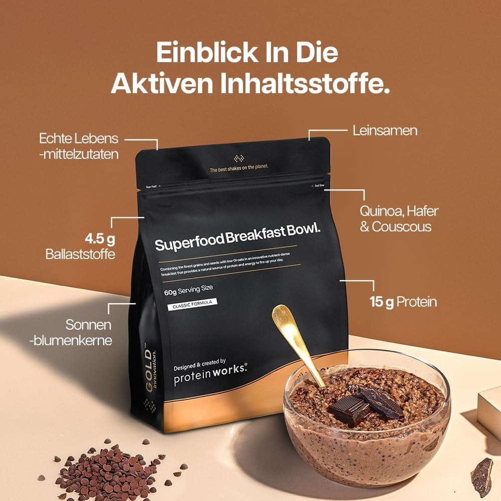 Białko działa | Śniadanie Superfood - ZŁOTA Innowacja, Nagradzane płatki zbożowe, Muesli białkowe, Bogate w składniki odżywcze zbóż, nasion i owsa, Wysoka zawartość błonnika, Jabłka i Cynamonu, 10 porcji, 600g