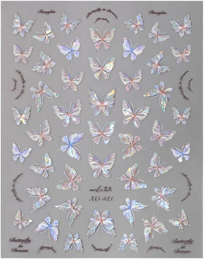 Glänzend Aurora Shell Schmetterling Nagelsticker Selbstklebend,Erleichterung Schmetterlinge Nail Naklejka Rosa Laser Schmetterling Nagelaufkleber Für Frauen Nageldesign Zubehör Nagel Zubehör Nail Art