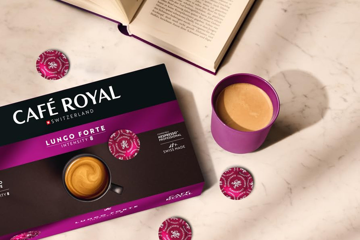 Café Royal Professional Pads, Lungo Forte, 50 Nespresso (R) kompatybilne podkładki dla biura i gastronomii, zertifiziert Rainforest Alliance, 100 Prozent Arabica Kaffee, Intensität 8