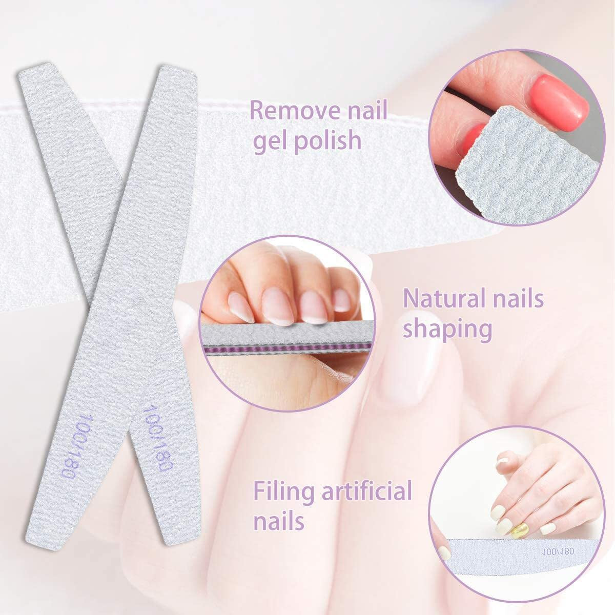 URAQT Professionelle Nagelfeile, 16 Stück, Feile 100/180, Waschbar, Für Nägel, Doppelseitig – Friseursalon, Haustiere (biały)