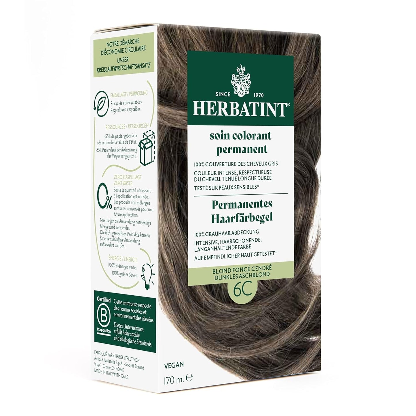 Żel do trwałej farby do włosów 6N Ciemny Blond - 170ml I Bez amoniaku, 100% krycia siwych włosów Testowałem na skórze wrażliwej, z 8 ekstraktami roślinnymi Naty Shop Farba do włosów 6C Ciemnoszary Blond