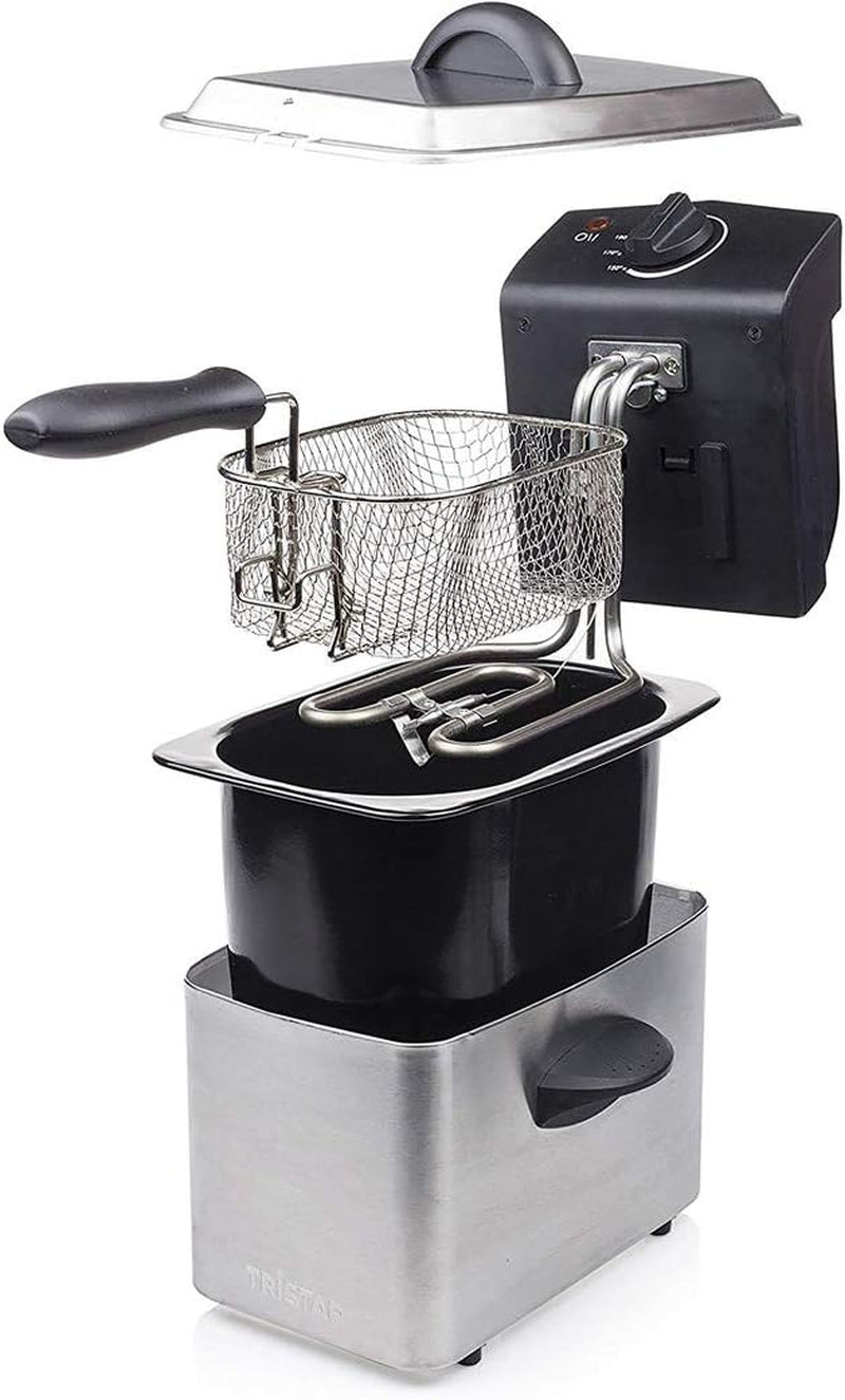 Frytkownica Tristar ze stali nierdzewnej - pojemność 2 litry, funkcja zimnej strefy i regulowany termostat do 190°C, FR-6919, srebrny AGD Naty Shop
