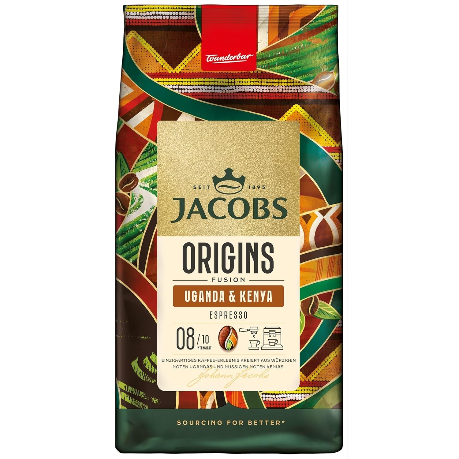 Jacobs Origins Kawa ziarnista z Ugandy i Kenii, pełne espresso z pikantną nutą, moc 8/10, kawa ziarnista, 1 kg