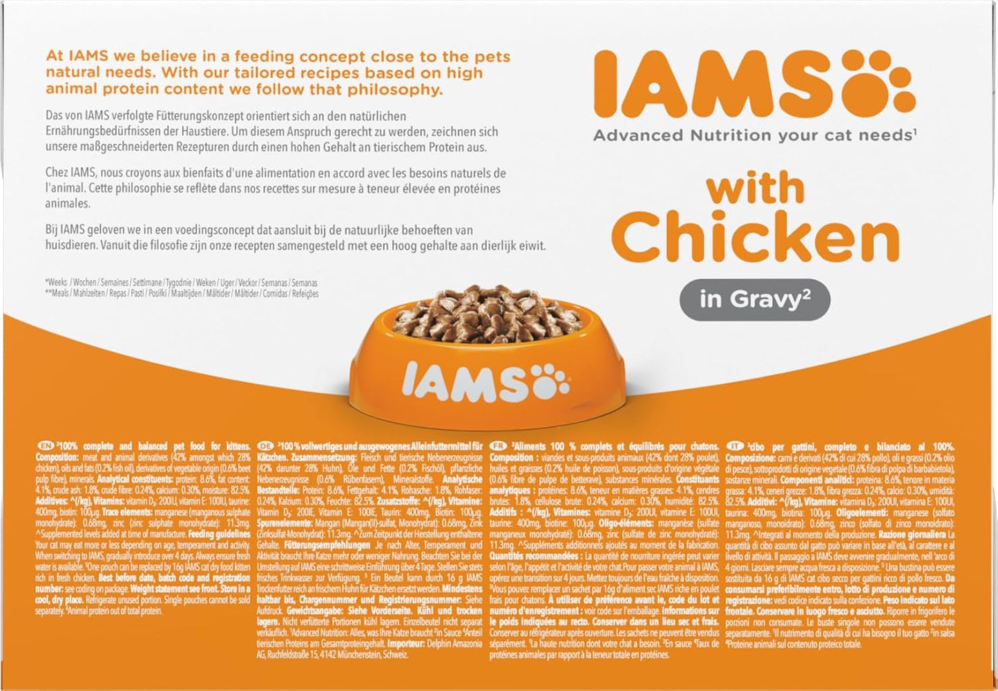 IAMS Delights Kitten Nassfutter - Opakowanie zbiorcze Katzenfutter mit Hunn w sosie, wysokiej jakości Futter für Junior Kätzchen von 1-12 Monate, 12 x 85 g