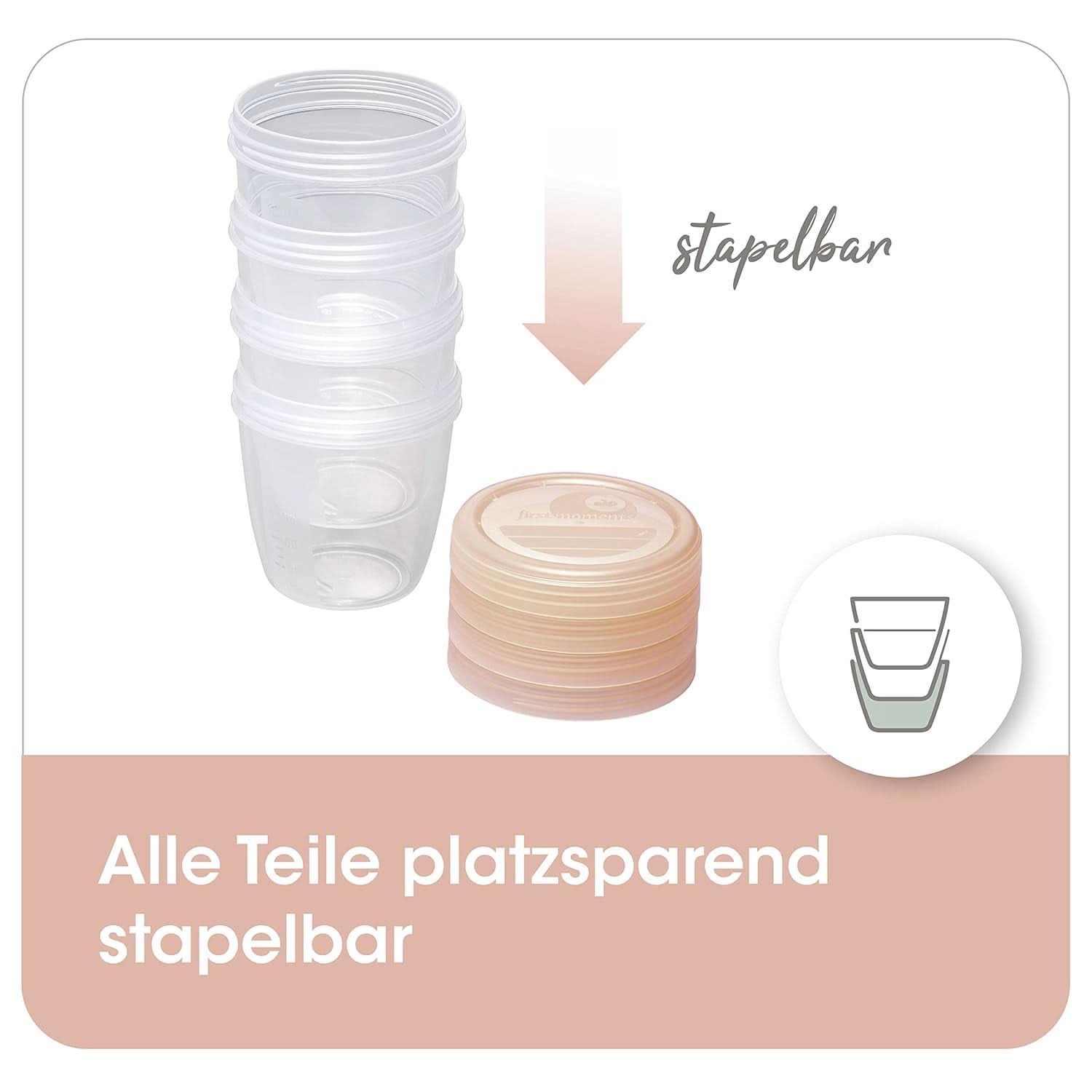 Pojemniki na mleko matki NIP First Moments 150 ml, 4 sztuki: możliwość układania w stosy i szczelne Akcesoria Żywność i karmienie piersią Sklep Bebe Naty
