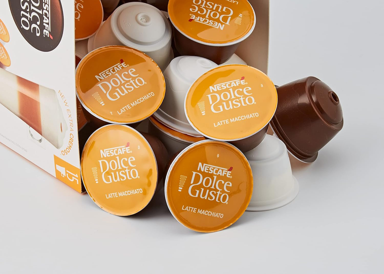 NESCAFÉ Dolce Gusto Latte Macchiato Vorratsbox 90 Kaffeekapseln (Aromatischer Espresso und Latte Macchiato Karmel