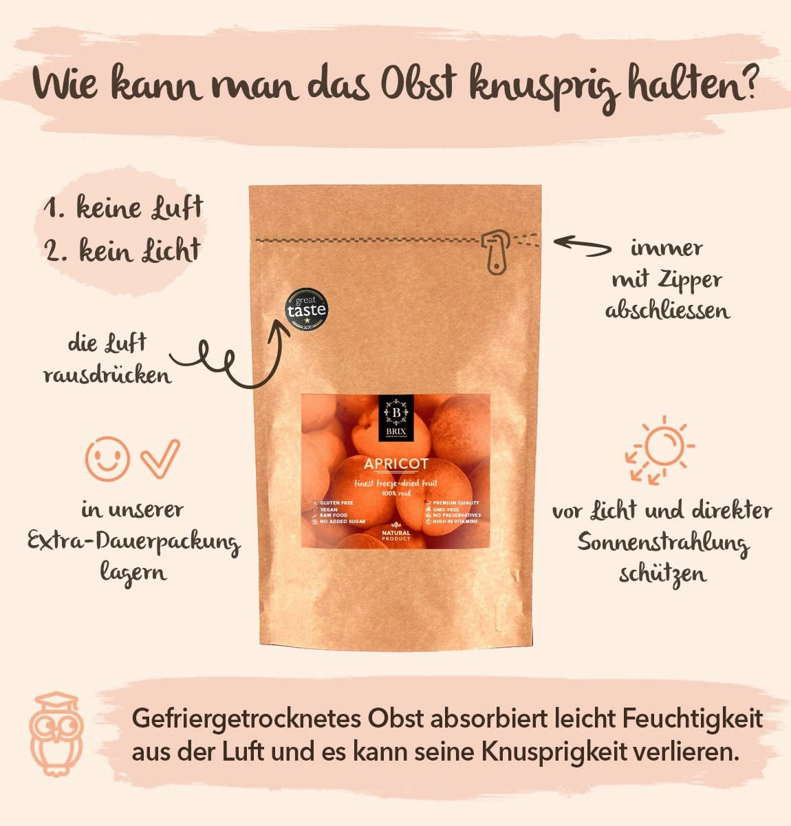 Morele liofilizowane BRIX | Naturalne, suszone morele 85 g | Great Taste Award dla suszonych owoców | Bez GMO, bezglutenowe, wegańskie, z konserwowanymi witaminami Naty Shop Produkty suszone
