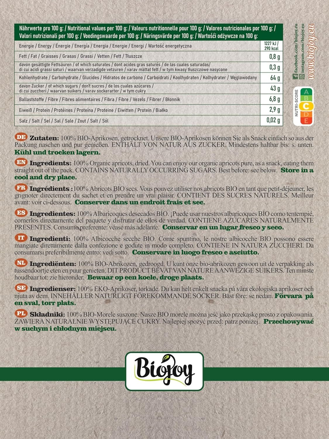 Biojoy Morele suszone (500 g), niesiarkowane Produkty suszone Mój sklep