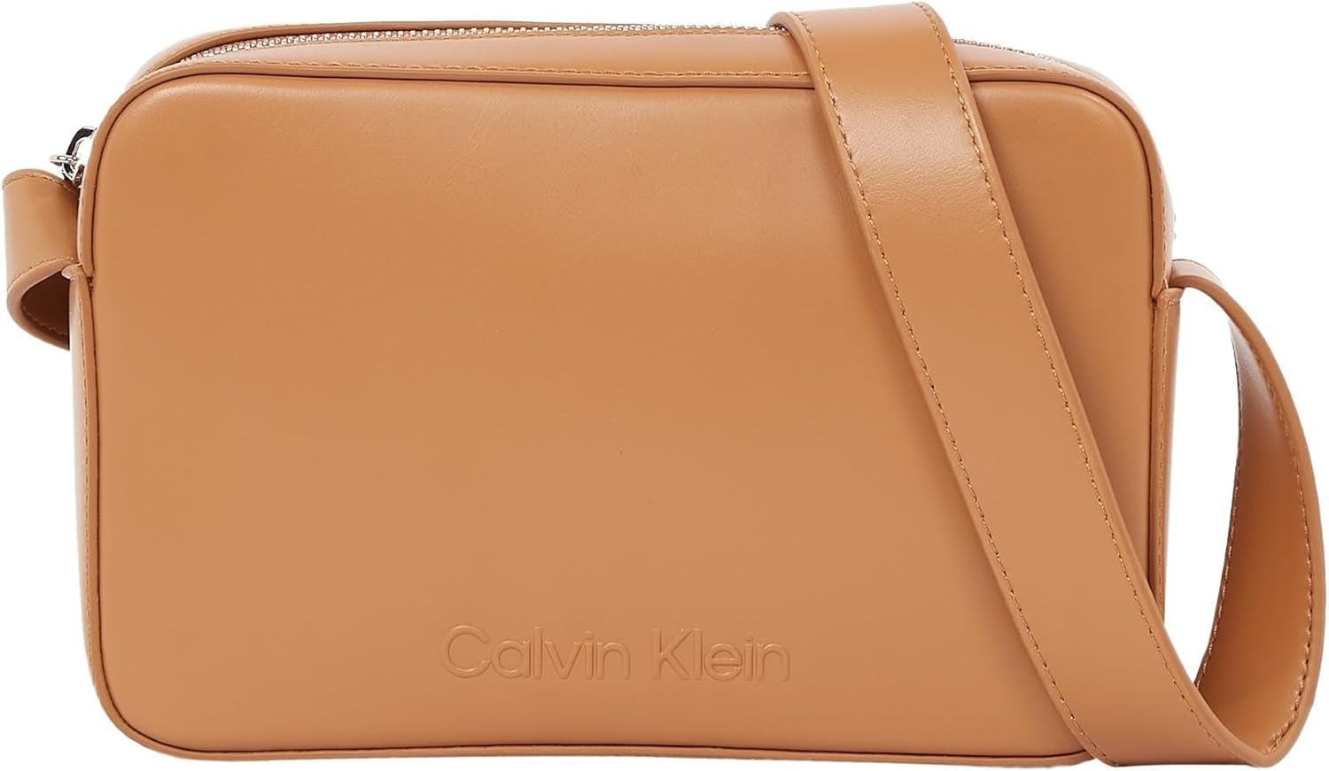 Torba na ramię Calvin Klein Wytłoczone logo Torba na aparat z zapięciem na zamek Torby damskie Naty Shop Brown (Leo)