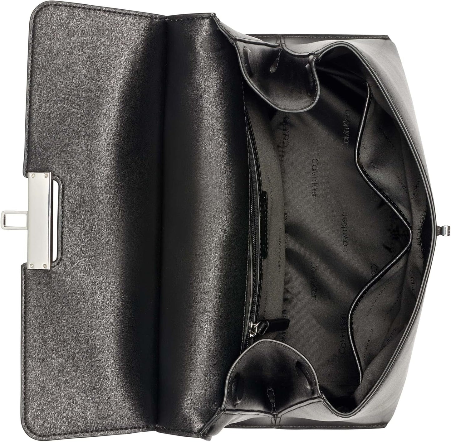 Damska listonoszka Calvin Klein Turn Lock - 2 w 1, skóra wegańska, 3 kieszenie Torba na ramię Becky Turnlock, czarno-srebrne torby damskie Naty Shop