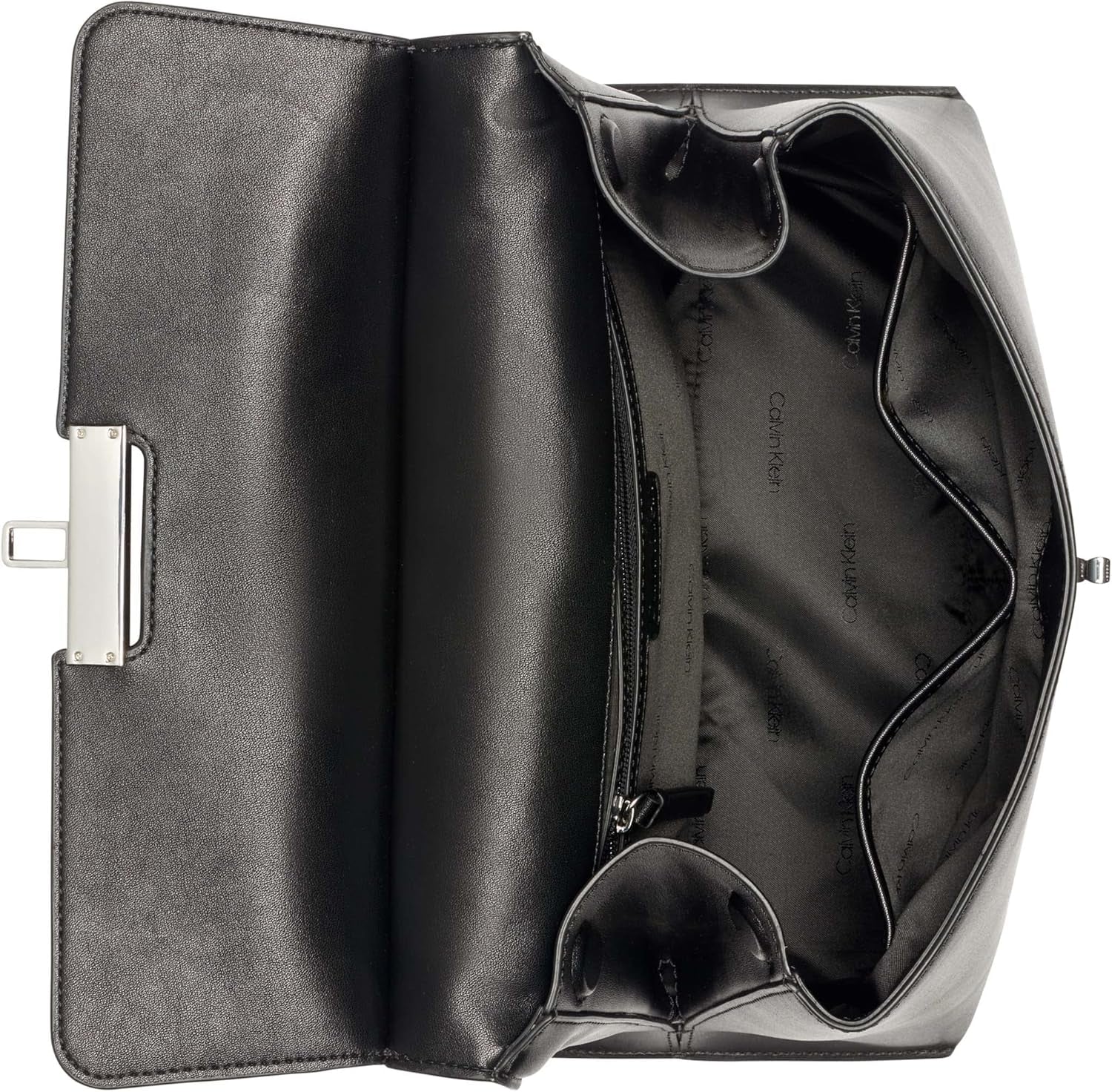 Damska listonoszka Calvin Klein Turn Lock - 2 w 1, skóra wegańska, 3 kieszenie Torba na ramię Becky Turnlock, czarno-srebrne torby damskie Naty Shop